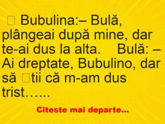 Banc: Bulă, plângeai după mine, dar te-ai dus la alta – …