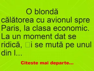 Banc: 
                    O blondă călătorea cu avionul spre Paris, la clasa…