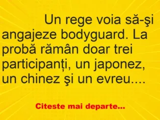 Banc: 
                    Un rege voia să-şi angajeze bodyguard. La probă rămân doar …