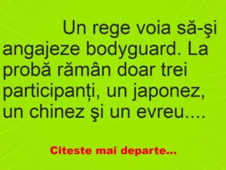 Banc: 
                    Un rege voia să-şi angajeze bodyguard. La probă rămân doar …