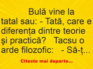 Banc: 
                    Bulă vine la tatal sau:





– Tată, care e…