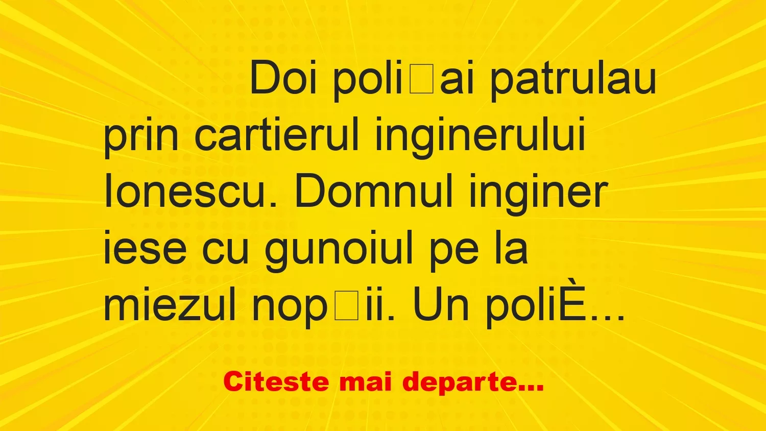 Banc: 
                    Doi polițai patrulau prin cartierul inginerului Ionescu….