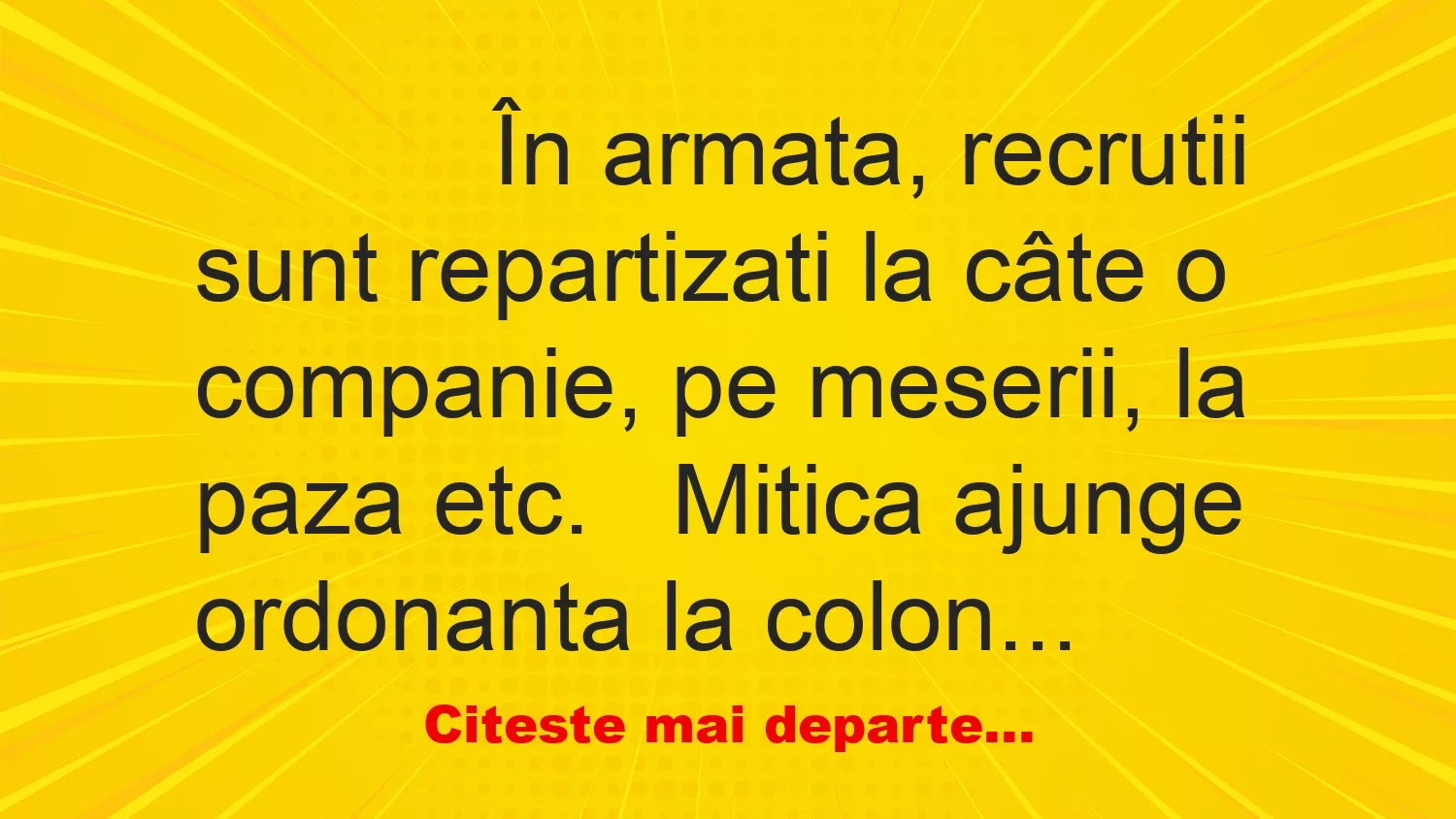 Banc: 
                    În armata, recrutii sunt repartizati la câte o companie, pe…