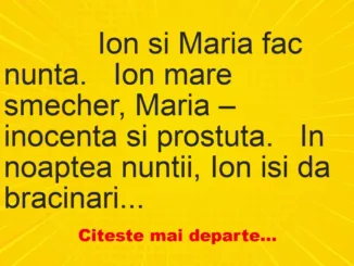 Banc: 
                    Ion si Maria fac nunta.


Ion mare smecher, Maria –…