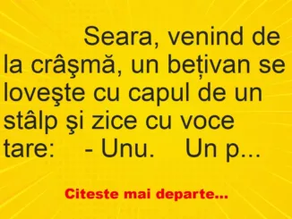 Banc: 
                    Seara, venind de la crâşmă, un beţivan se loveşte cu capul …