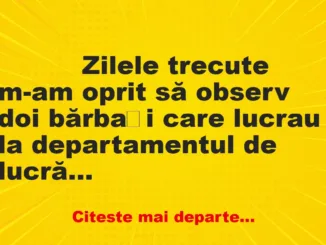 Banc: 
                    Zilele trecute m-am oprit să observ doi bărbați care lucrau…