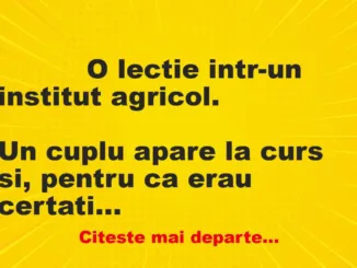 Banc: 
                    O lectie intr-un institut agricol.


Un cuplu apare la…