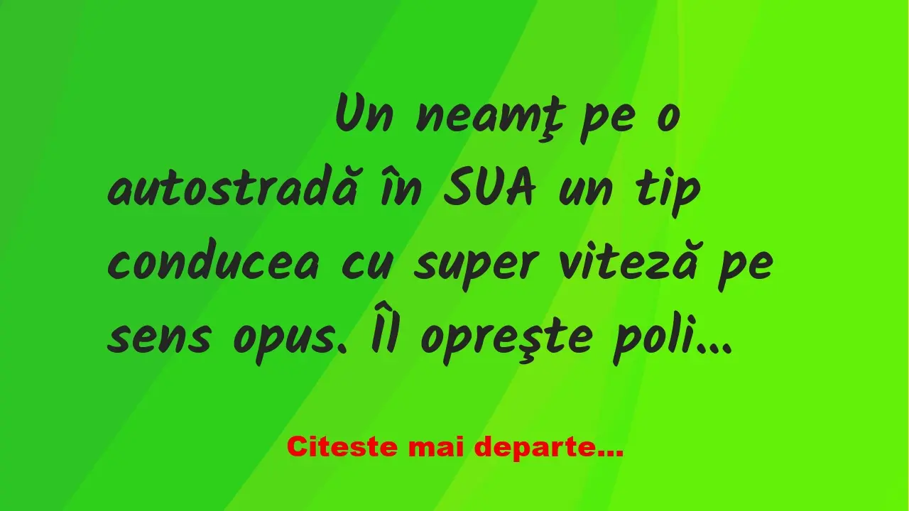 Banc: 
                    Un neamţ pe o autostradă în SUA un tip conducea…