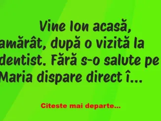 Banc: 
                    Vine Ion acasă, amărât, după o vizită la dentist. Fără s-o …