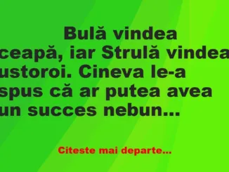 Banc: 
                    Bulă vindea ceapă, iar Strulă vindea ustoroi….