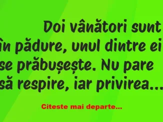 Banc: 
                    Doi vânători sunt în pădure, unul dintre ei se…