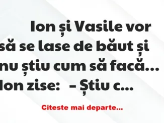 Banc: 
                    Ion și Vasile vor să se lase de băut și nu știu…