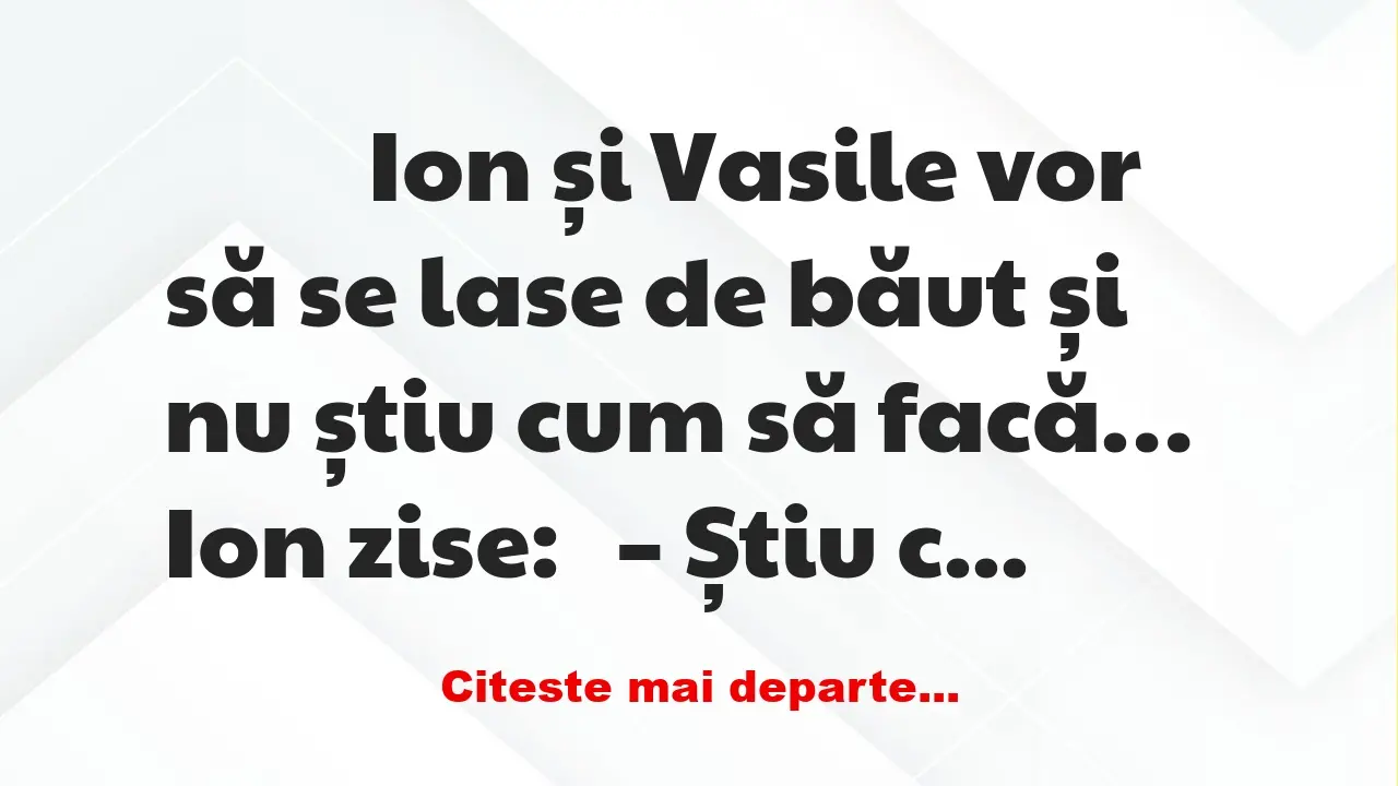 Banc: 
                    Ion și Vasile vor să se lase de băut și nu știu…