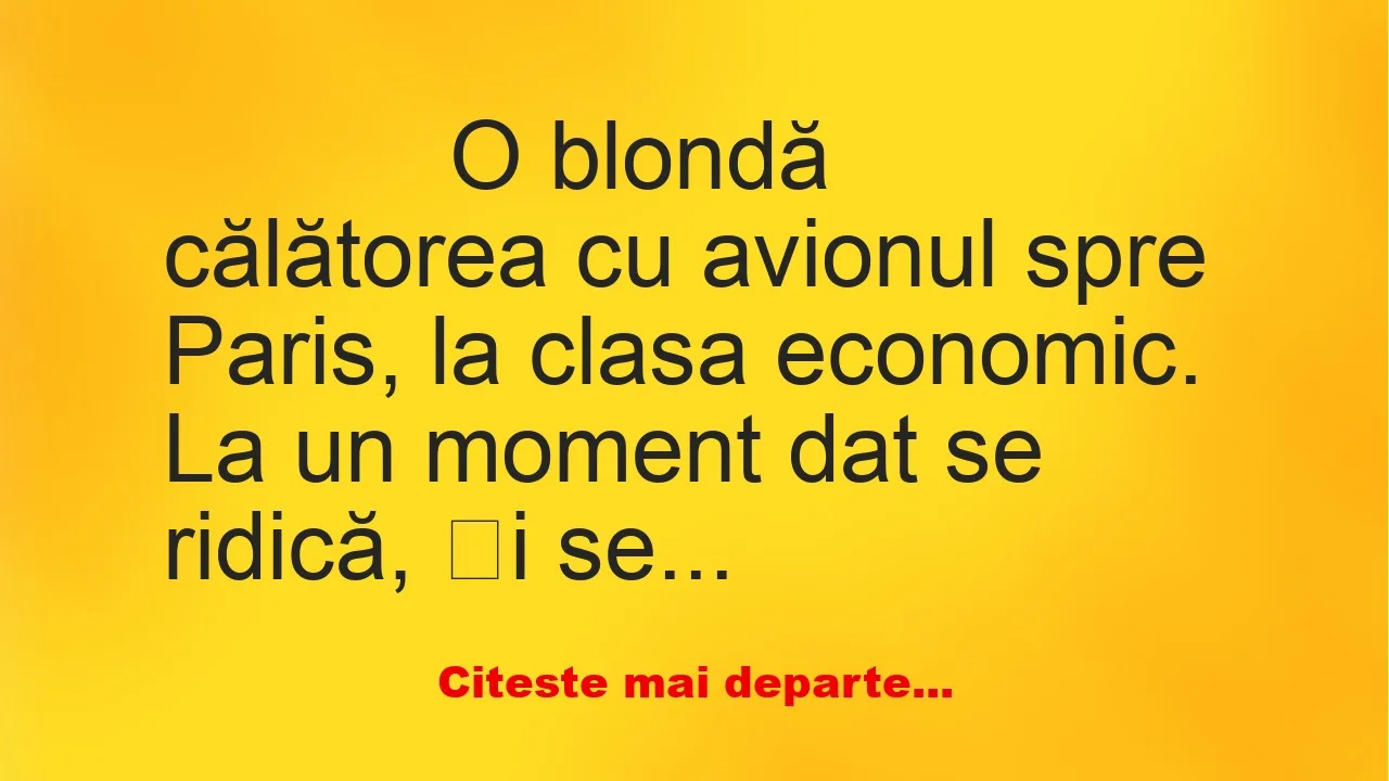 Banc: 
                    O blondă călătorea cu avionul spre Paris, la…