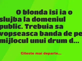 Banc: 
                    O blonda îsi ia o slujba la domeniul public….