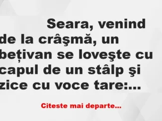 Banc: 
                    Seara, venind de la crâşmă, un beţivan se loveşte…