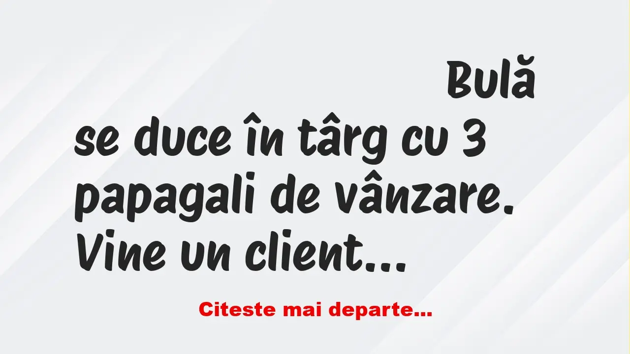 Banc: Bulă se duce în târg cu 3 papagali de vânzare. Vine un client și îi…