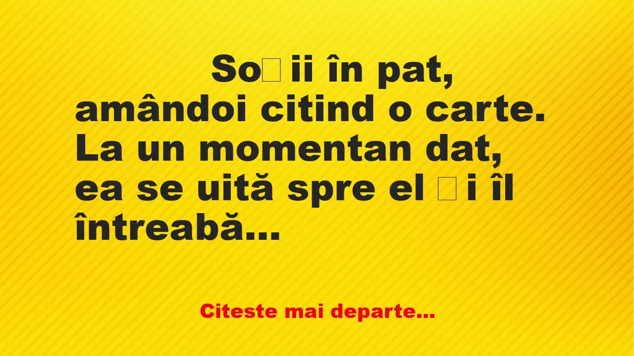 Banc: 
                    Soții în pat, amândoi citind o carte. La un…