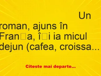 Banc: Un român ajuns în Franța își ia micul dejun (cafea, croissant, pâine,…