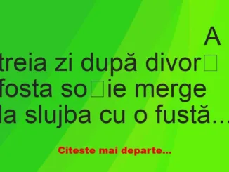 Banc: A treia zi după divorț fosta soție merge la slujba cu o fustă strâmtă