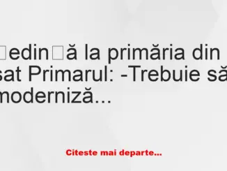 Banc: Primarul la ședință: -Trebuie să modernizăm acest sat! Vreau să aud…