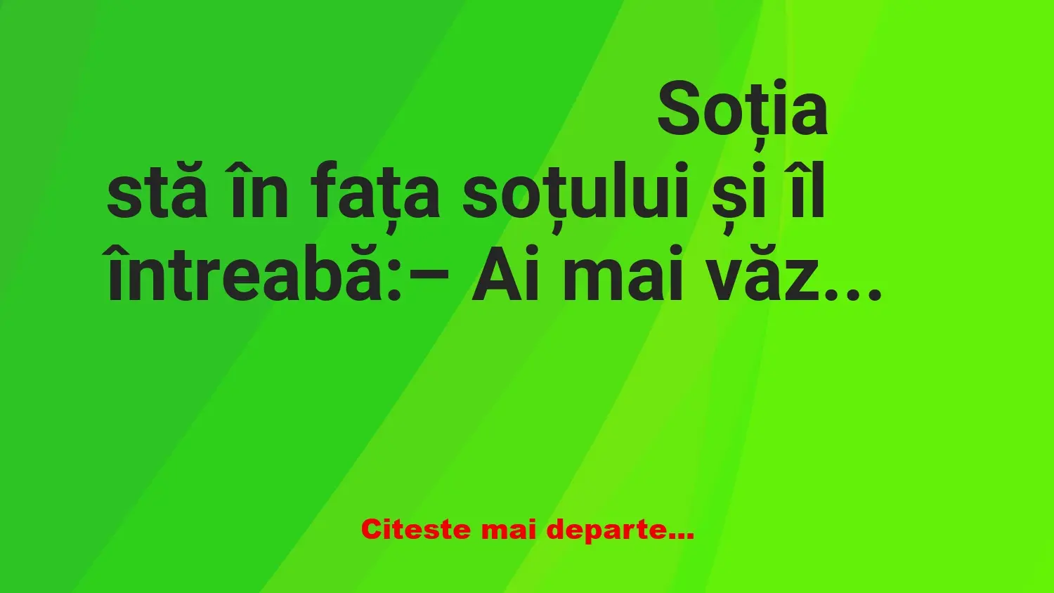 Banc: Soția stă în fața soțului și îl întreabă: – Ai mai văzut vreodată o…