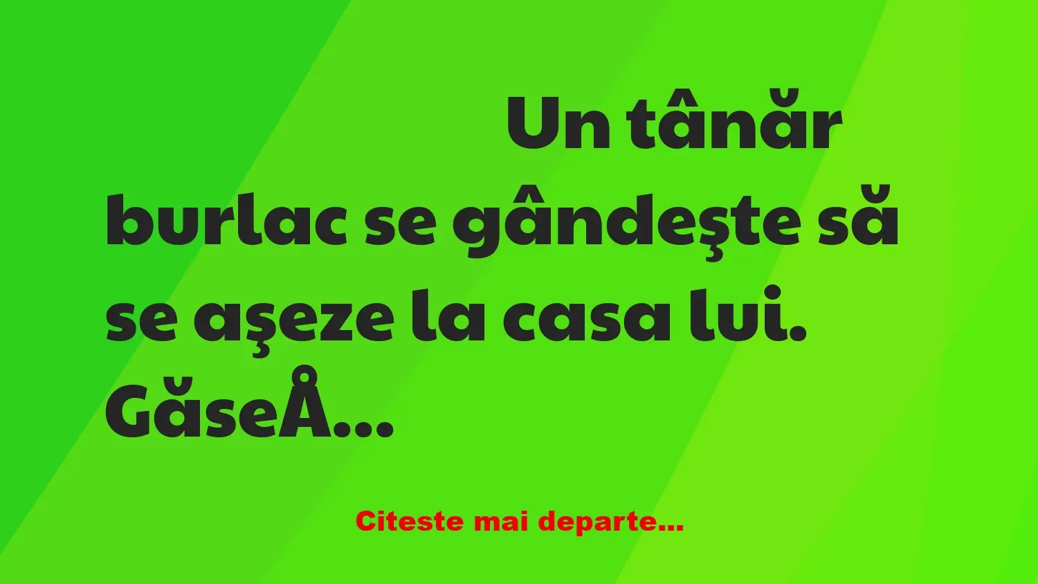 Banc: Un tânăr burlac se gândeşte să se aşeze la casa lui. Găseşte o fată…