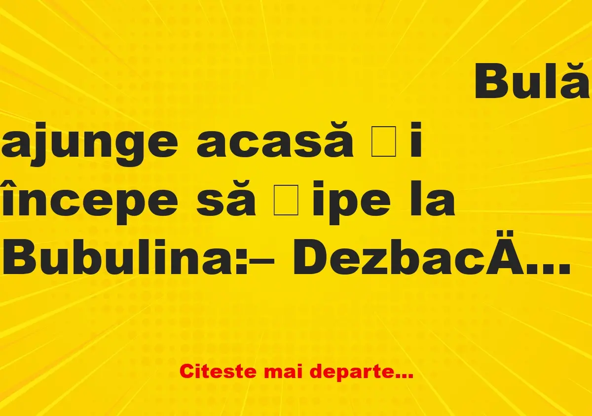 Banc: Bulă ajunge acasă și începe să țipe la Bubulina: – Dezbacă-te!