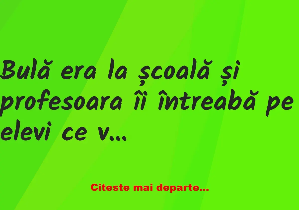 Banc: Bulă era la școală și profesoara îi întreabă pe elevi ce vor să devină…