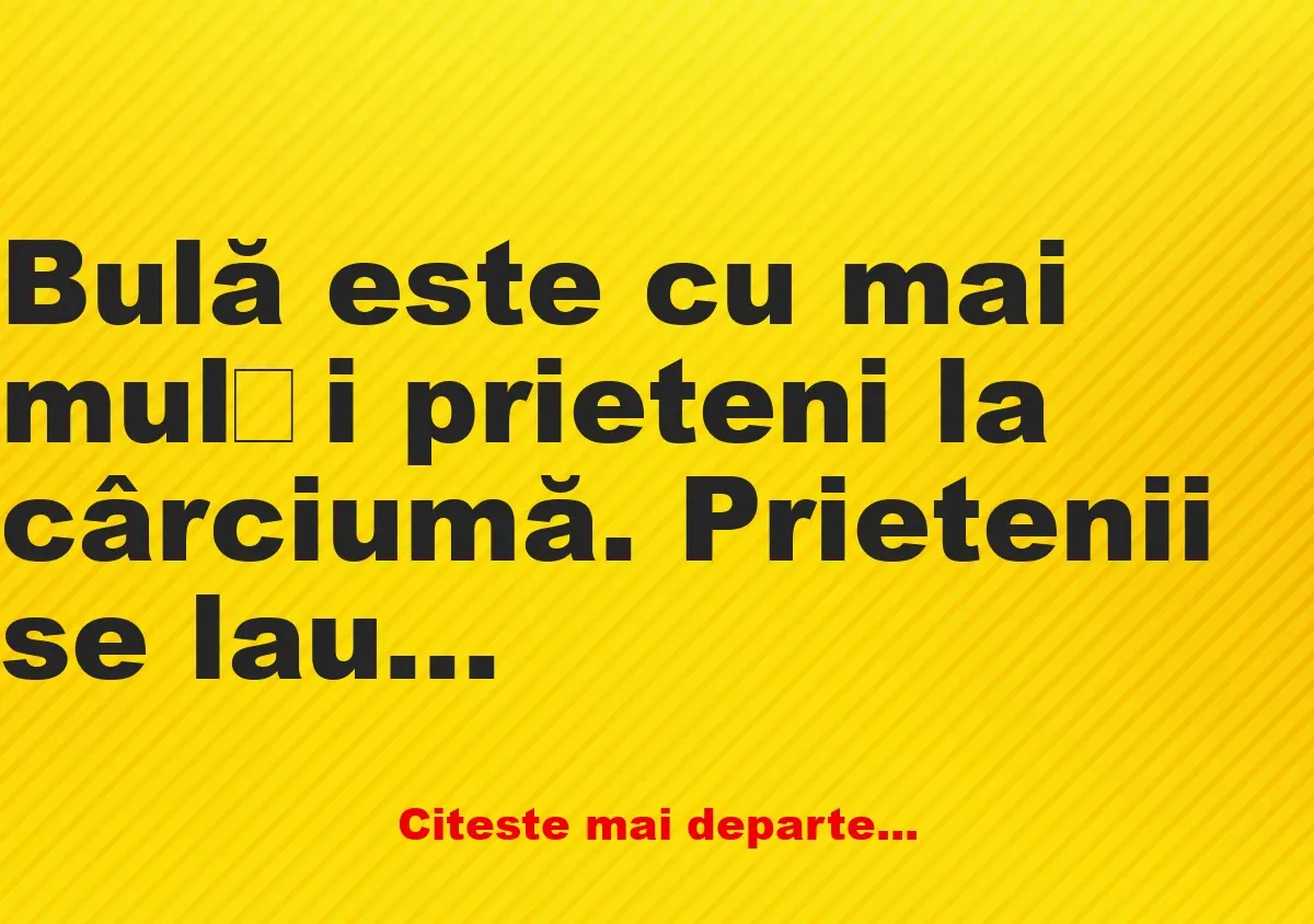 Banc: Bulă este cu mai mulți prieteni la cârciumă. Prietenii se laudă cu…