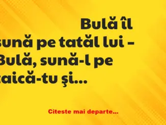 Banc: Bulă îl sună pe tatăl lui: – Am sunat, mamă, dar răspunde o femeie şi…