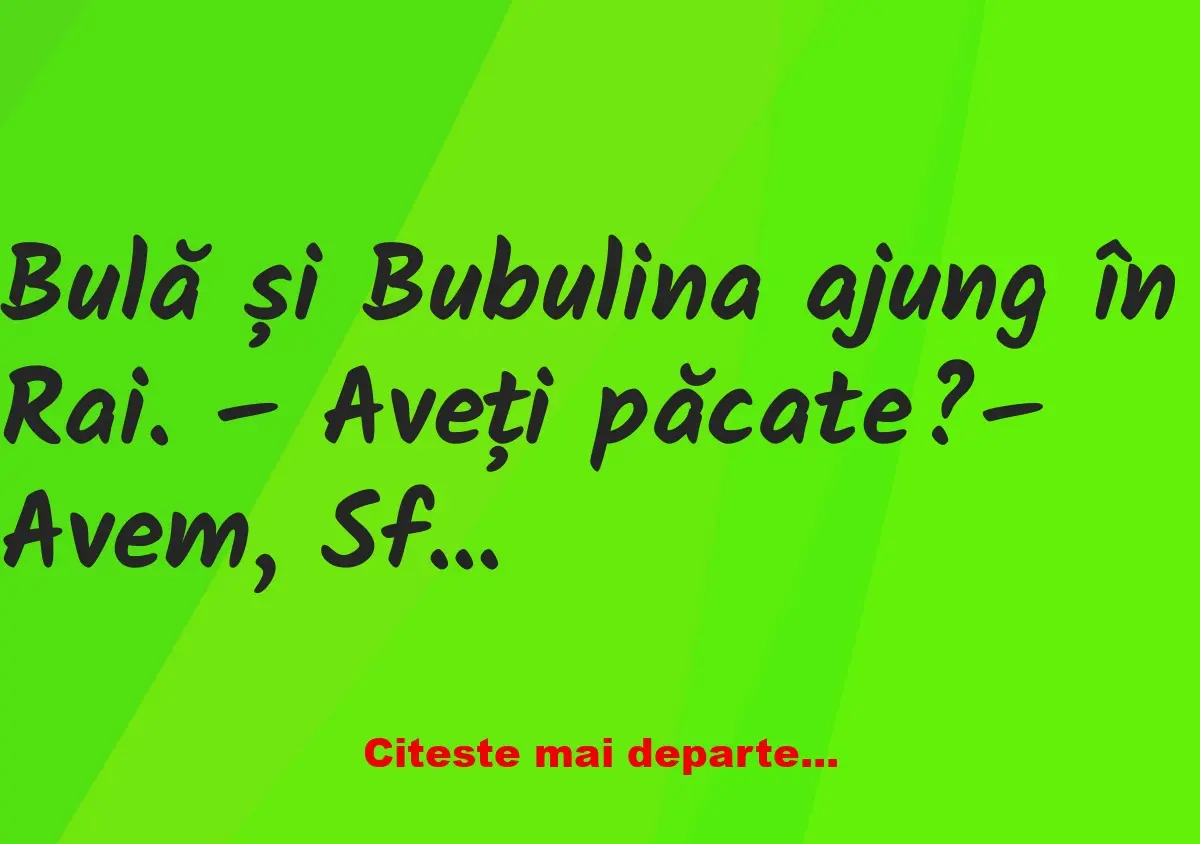 Banc: Bulă și Bubulina ajung în Rai. – Aveți păcate?