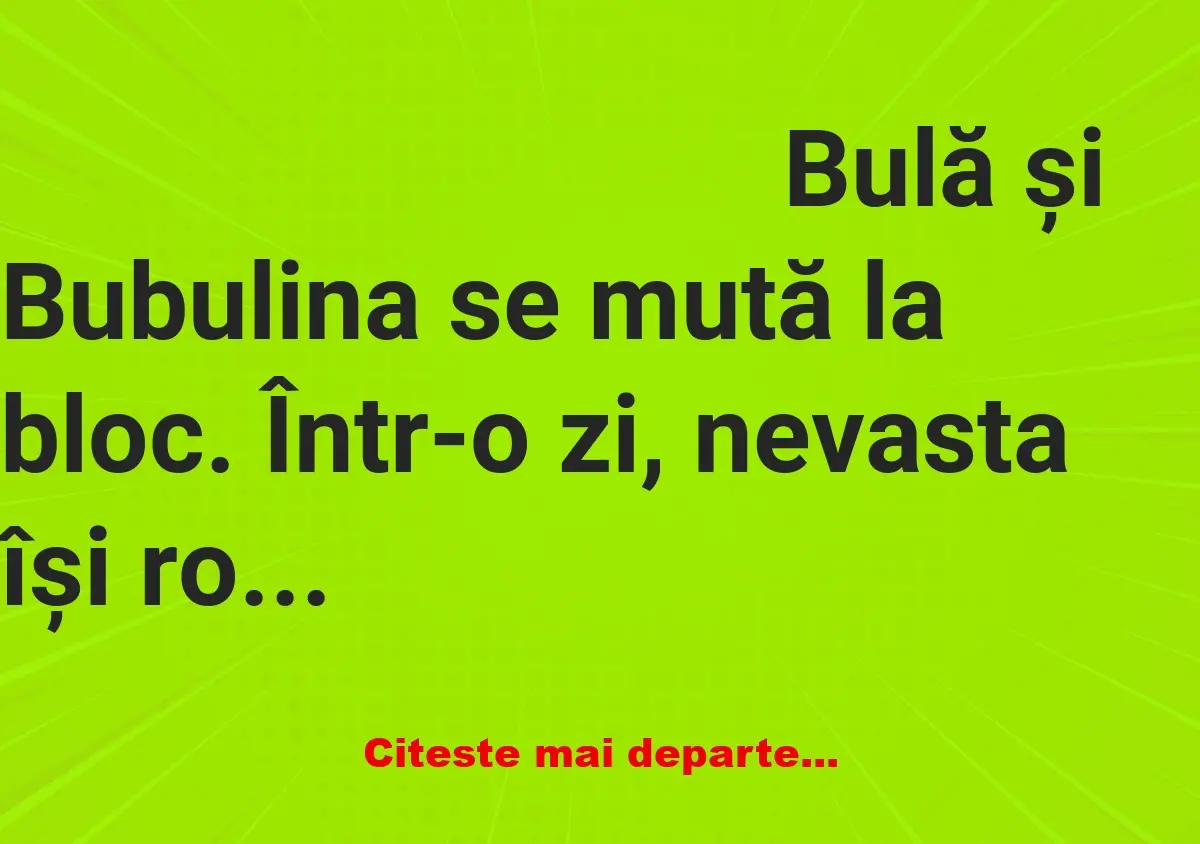 Banc: Bulă și Bubulina se mută la bloc: – Bulă, te rog, repară și tu lumina…