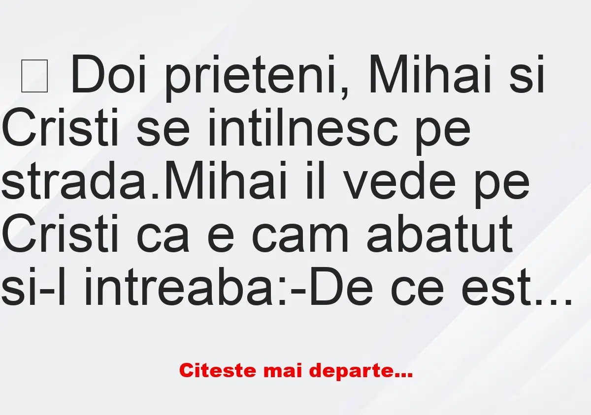 Banc: Doi prieteni, Mihai si Cristi se intilnesc pe strada – Dracusorul…