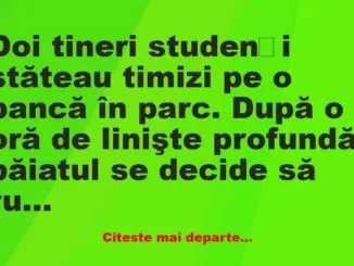 Banc: Doi tineri studenți stăteau timizi pe o bancă