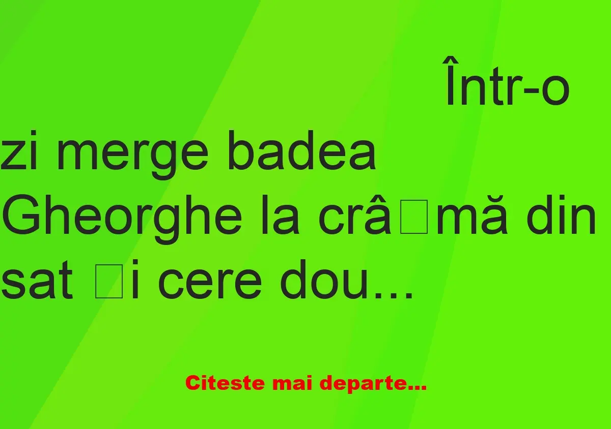 Banc: Într-o zi merge badea Gheorghe la crâșmă din sat și cere doua pahare…