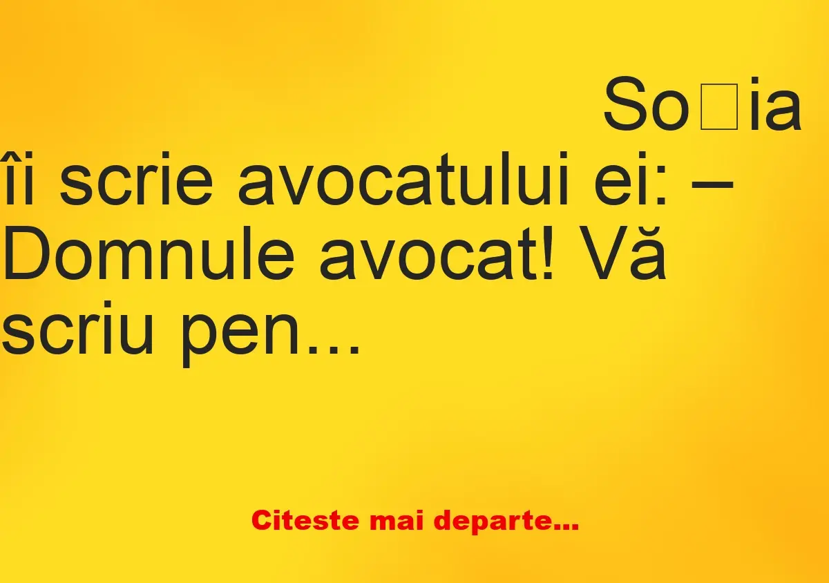 Banc: O tipă îi scrie avocatului: L-am găsit pe soțul meu în pat cu vecina