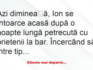 Banc: Azi dimineață, Ion se întoarce acasă după o noapte lungă – Dracusorul…