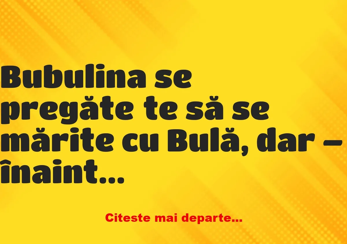 Banc: Bubulina se pregătește să se mărite cu Bulă