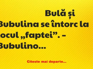 Banc: – Bubulino, aici am făcut noi prima oară dragoste. Mai ții minte