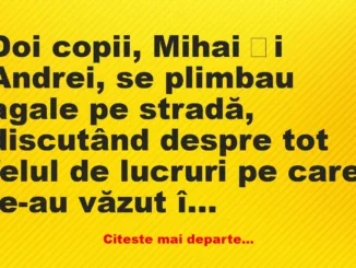 Banc: Doi copii, Mihai și Andrei, se plimbau agale pe stradă – Dracusorul…