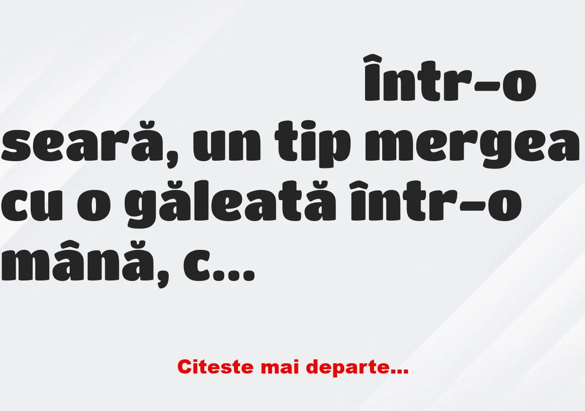 Banc:  Într-o seară, un tip mergea cu o găleată într-o mână. O blondă îl…