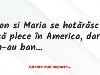 Banc:  Ion si Maria se hotărăsc să plece în America, dar n-au bani decât…