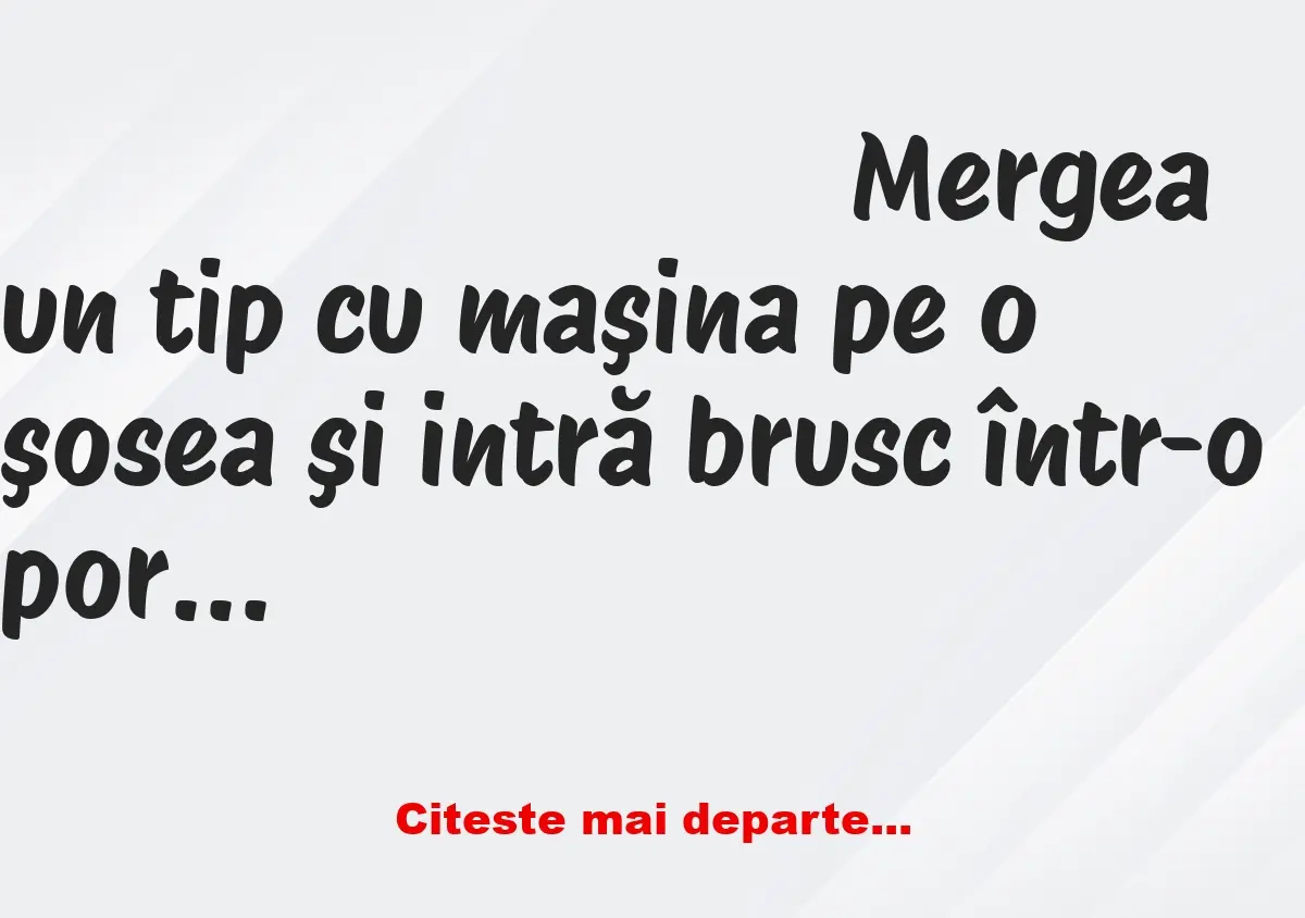 Banc: Mergea un tip cu maşina pe o şosea şi intră brusc într-o porţiune fără…