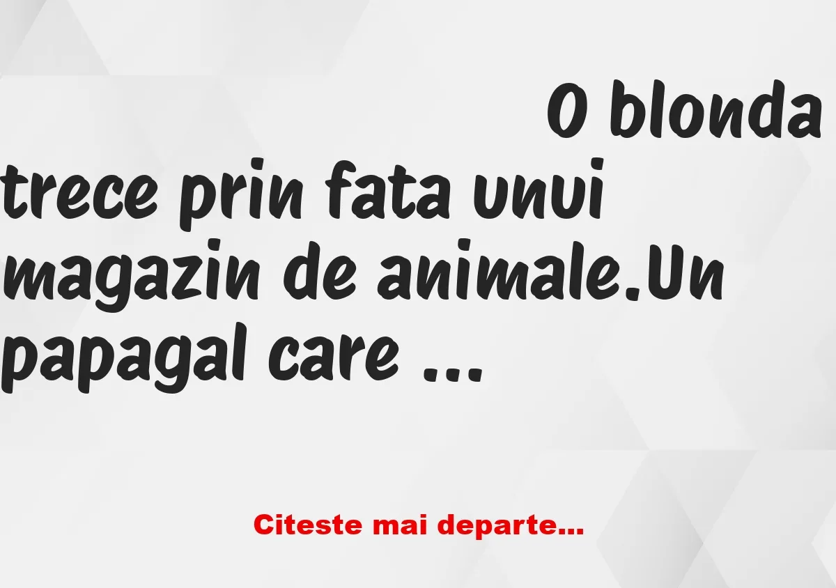 Banc: O blondă trece prin fața unui magazin de animale. Un papagal îi zice: