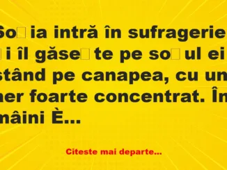 Banc: Soția intră în sufragerie și îl găsește pe soțul ei stând pe canapea -…