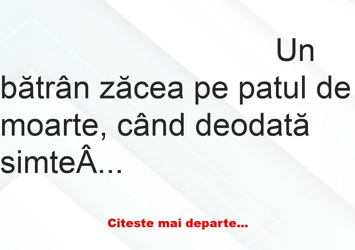 Banc: Un bătrân zăcea pe patul de moarte, când deodată simte miros de…