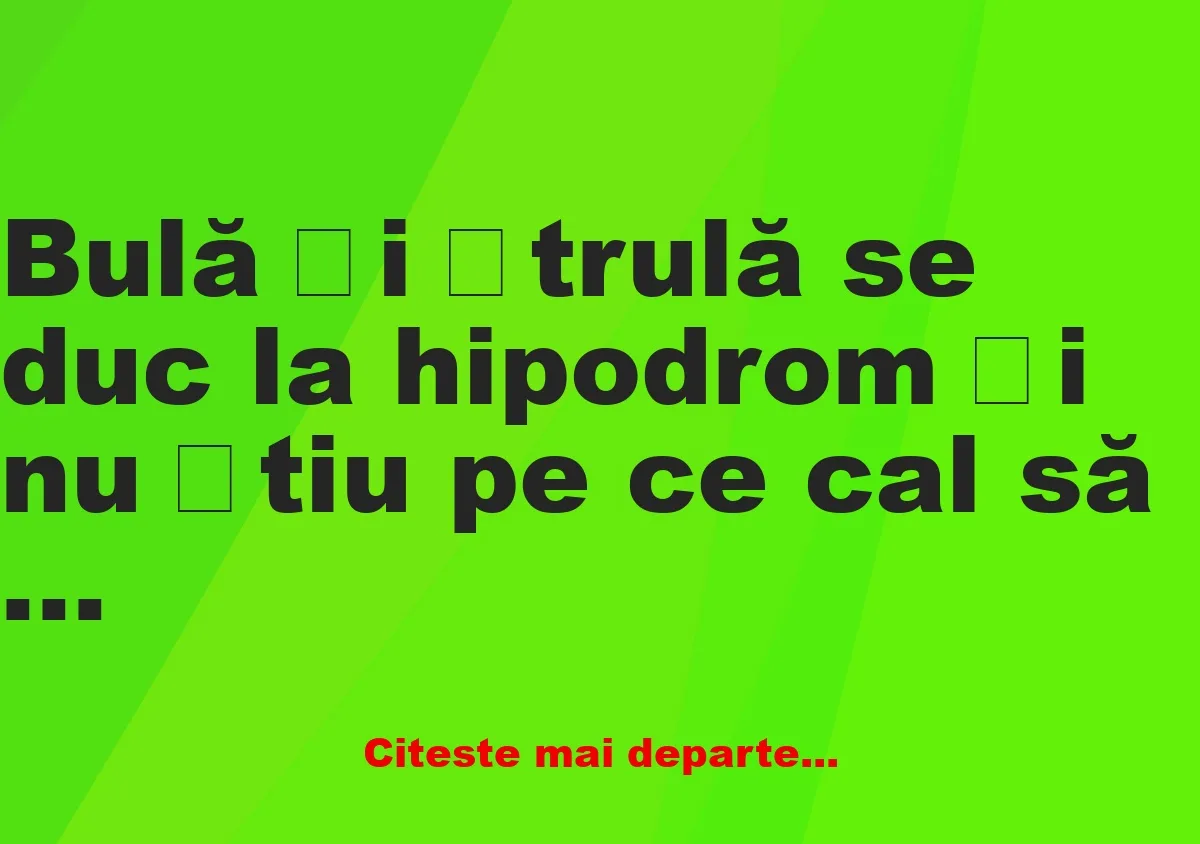 Banc: Bulă și Ștrulă se duc la hipodrom și nu știu pe ce cal să parieze