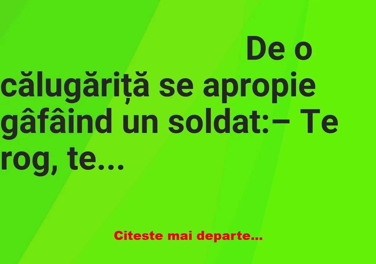 Banc: De o călugăriță se apropie gâfâind un soldat: