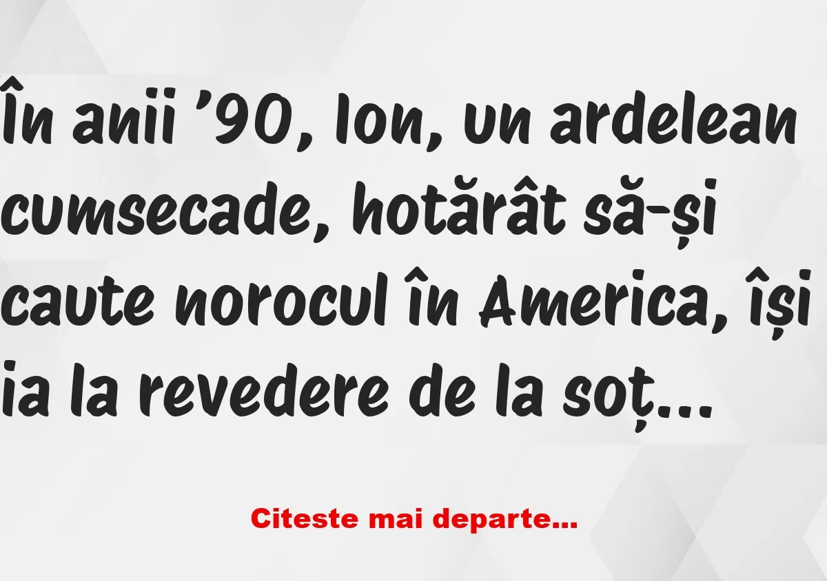 Banc: În anii ’90, Ion, un ardelean cumsecade, hotărât să-și caute norocul…